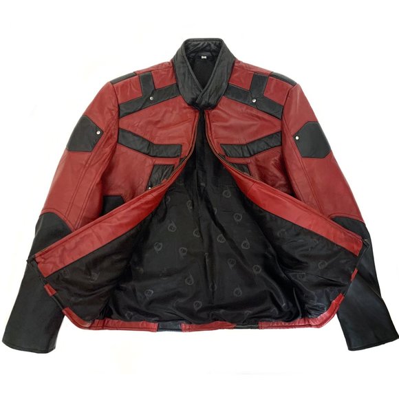 DAREDEVIL Charlie Cox Maroon & Black Leather Biker Jacket - NEW - Picture 8 of 11